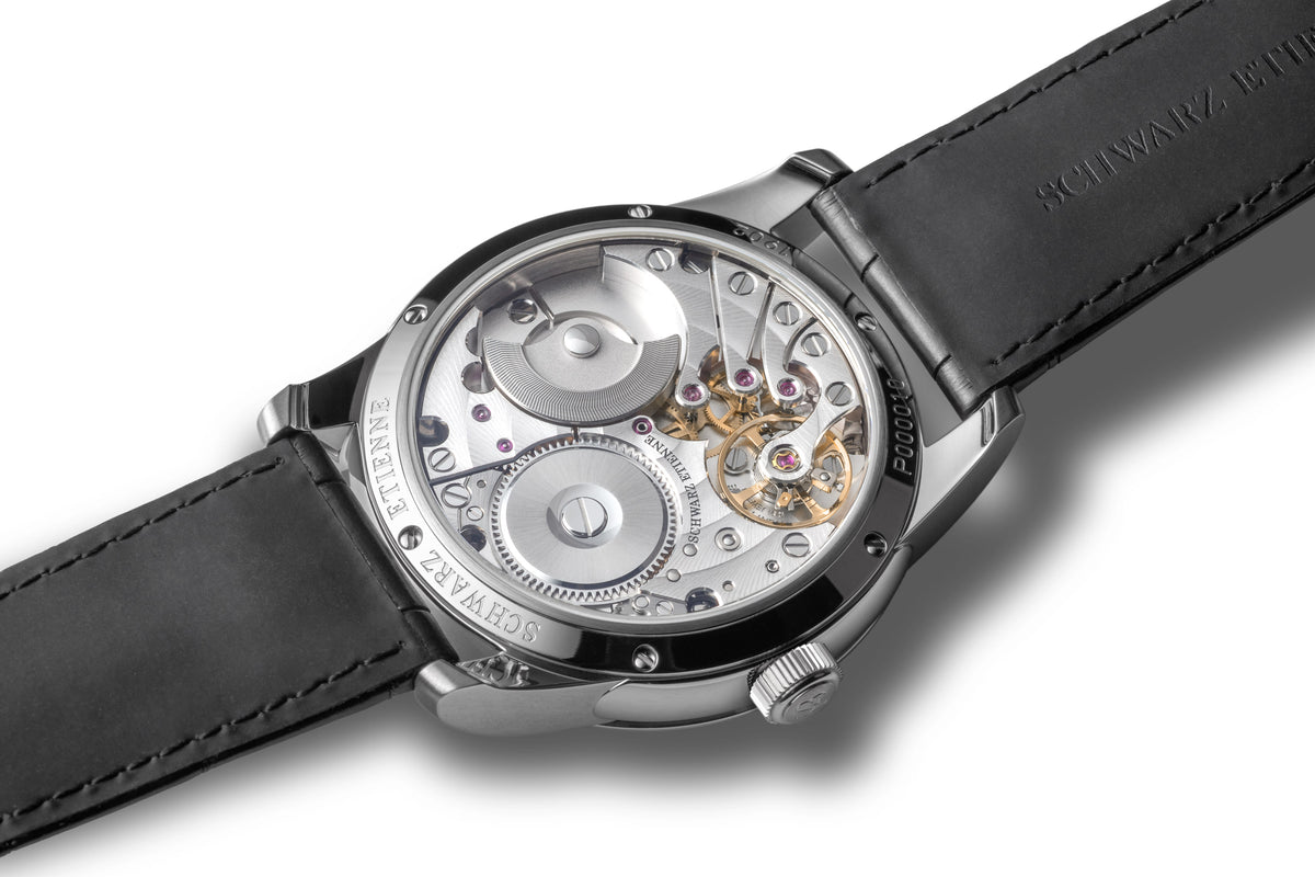 Schwarz Etienne 1902 Petite Seconde, sapphire caseback showing the Caliber ASE 300.00