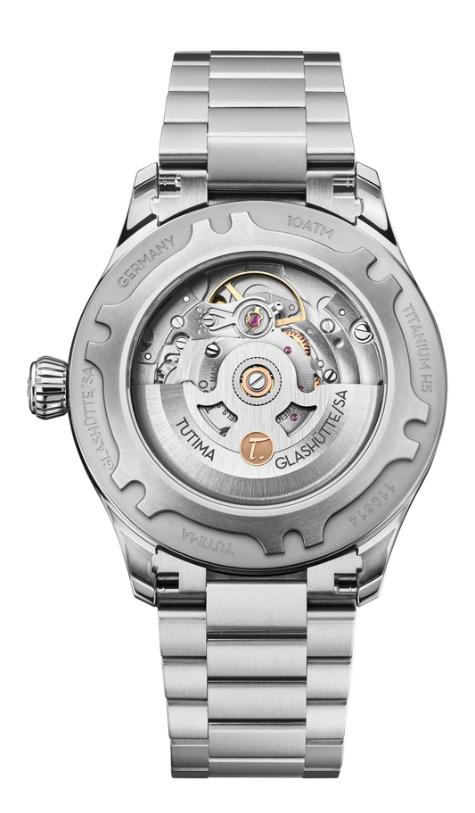 Tutima Flieger T5, reference 6109-02, sapphire caseback showing the Caliber T330