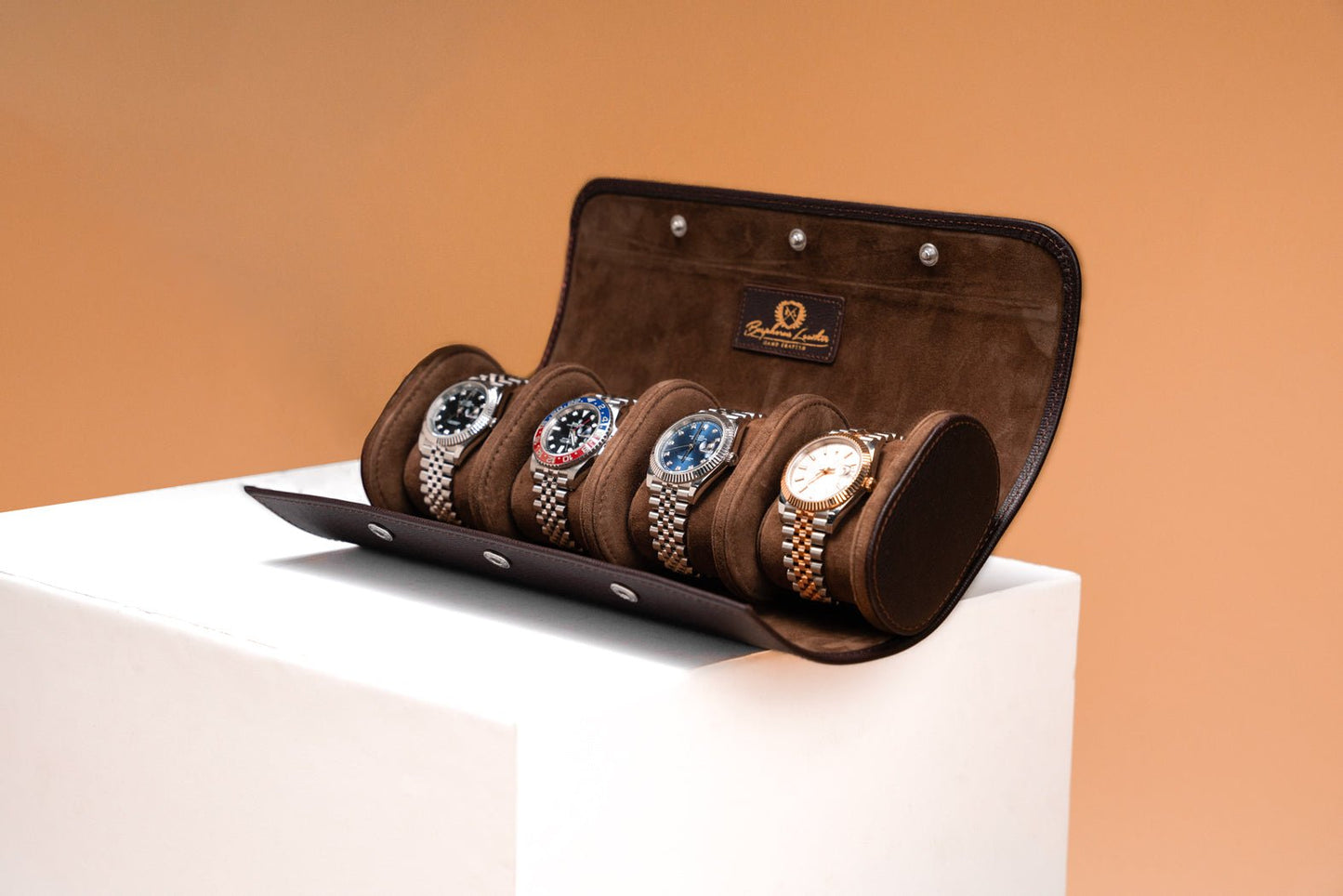 Bosphorus Galata watch roll, Saffiano dark brown
