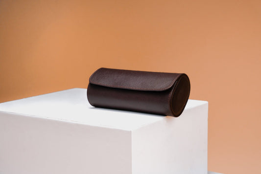 Bosphorus Galata watch roll in dark brown Saffiano leather, interior detail