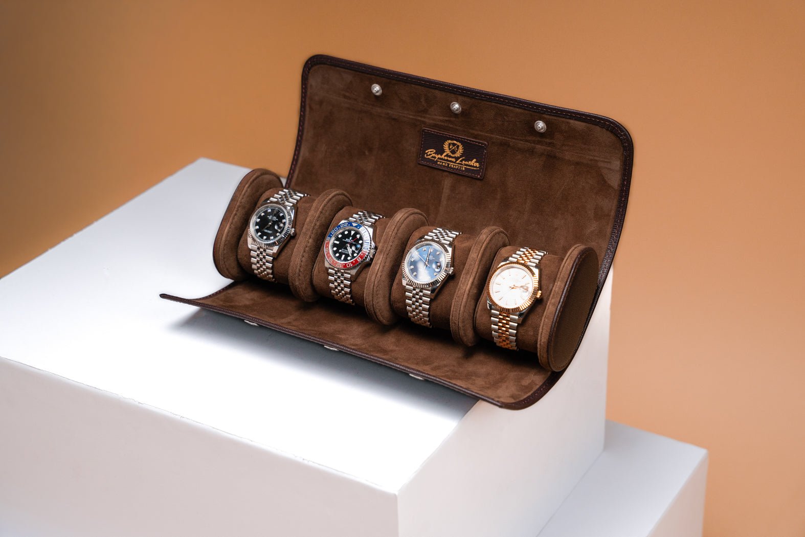 Bosphorus Galata watch roll, Saffiano dark brown