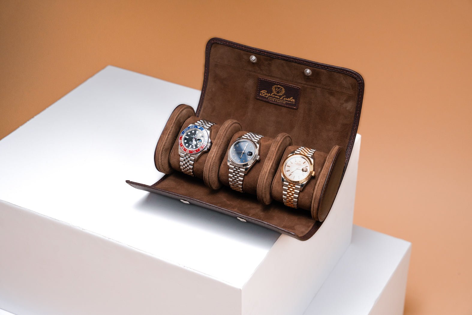 Bosphorus Galata watch roll, Saffiano dark brown