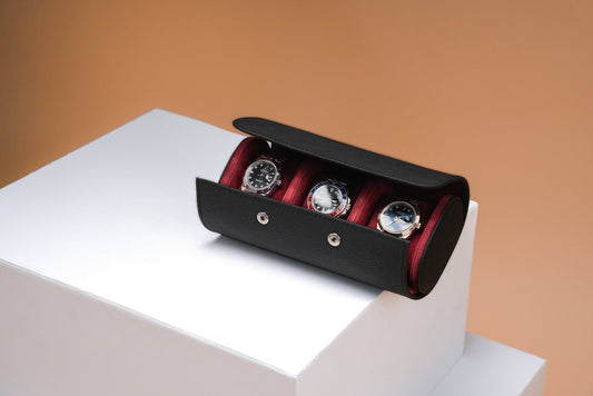 Bosphorus Galata watch roll in black Togo leather