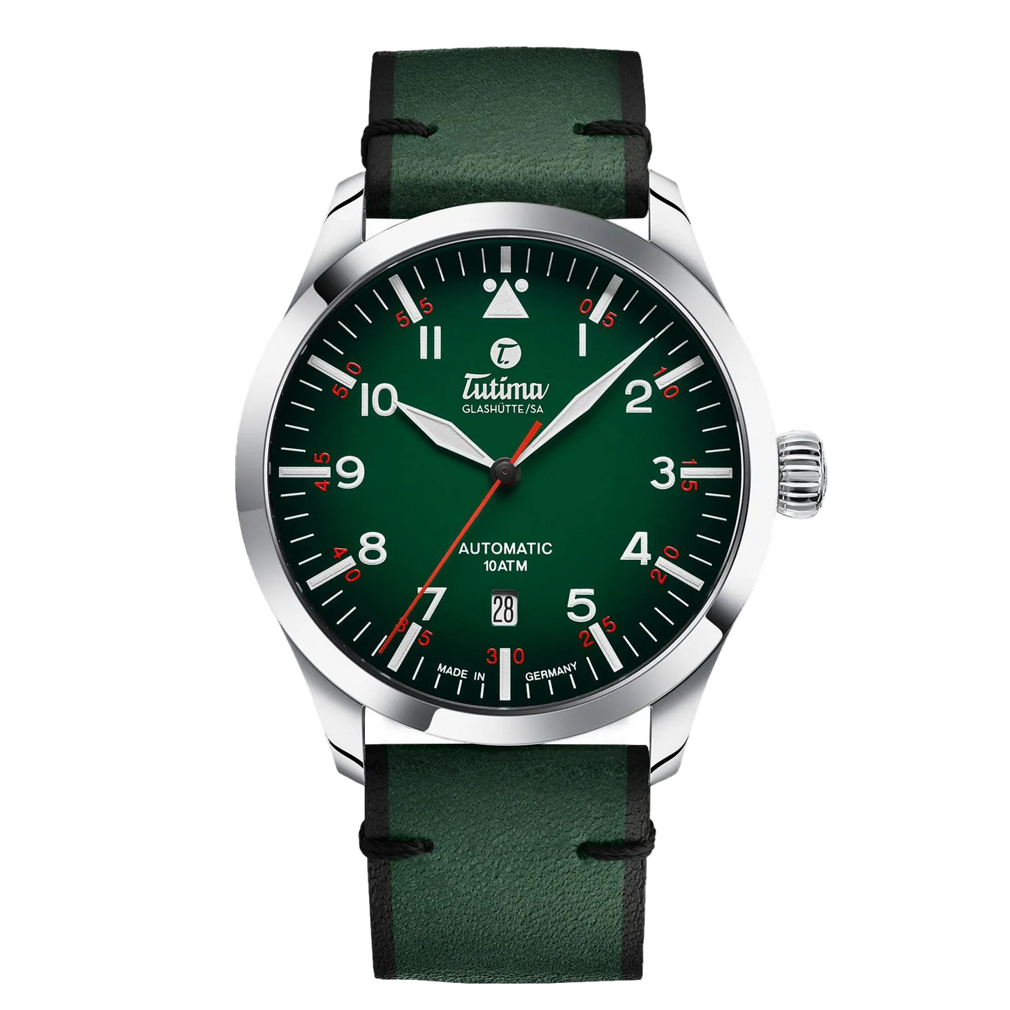 Tutima Flieger Automatic, reference 6105-29, night green dégradé dial in a stainless steel case on a Horween leather strap