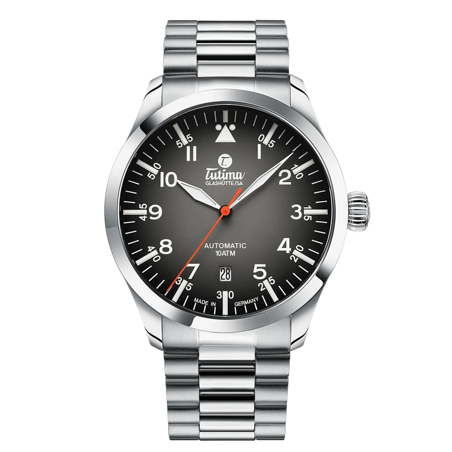 Tutima Flieger Automatic, reference 6105-32, grey dégradé dial in a stainless steel case on a stainless steel bracelet