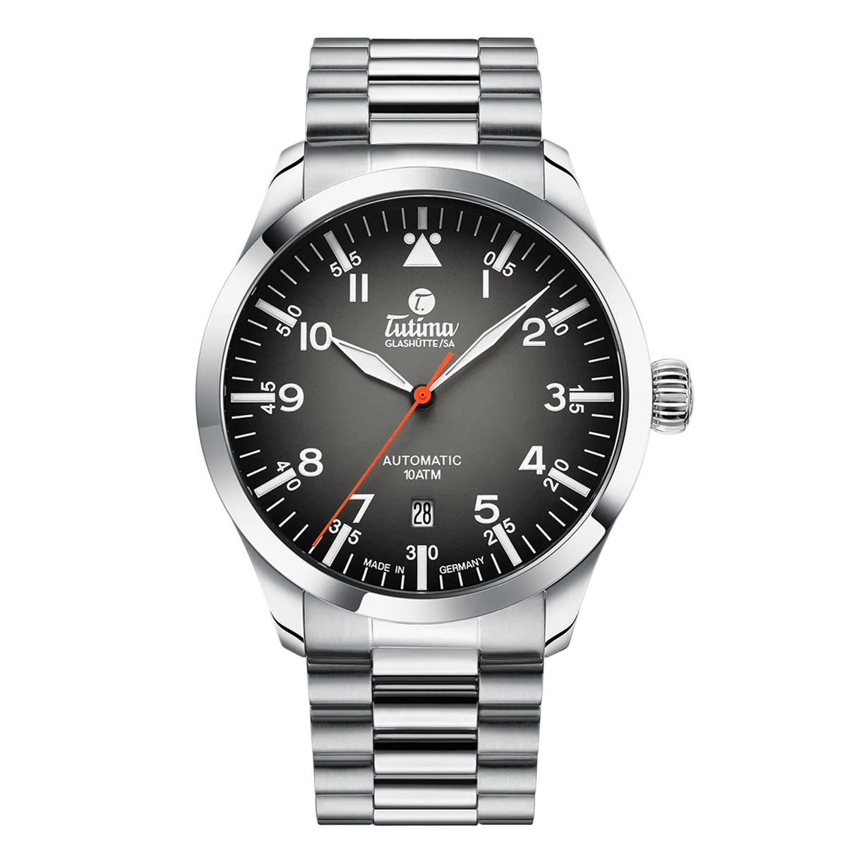 Tutima Flieger Automatic, reference 6105-32, grey dégradé dial in a stainless steel case on a stainless steel bracelet