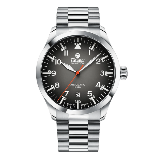 Tutima Flieger Automatic, reference 6105-32, grey dégradé dial in a stainless steel case on a stainless steel bracelet