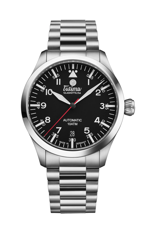 Tutima Flieger T5, reference 6109-02, black dial in a polished Grade 5 titanium case on a titanium bracelet