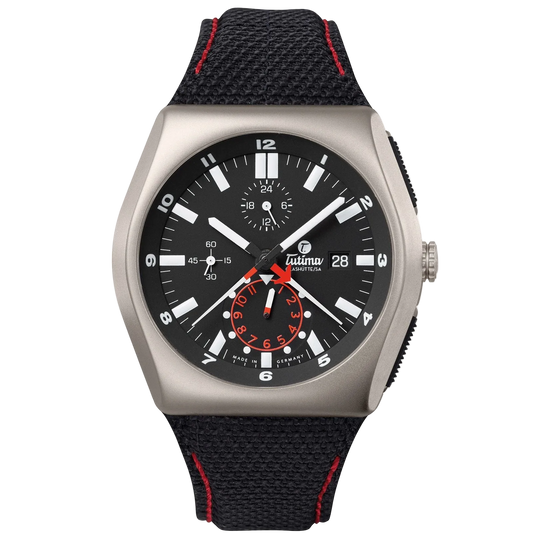 Tutima M2 Chronograph, reference 6450-02, velvet black dial in a pearlblasted titanium case on a Kevlar strap