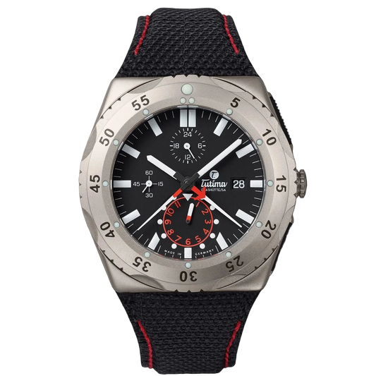 Tutima M2 Pioneer Chronograph, reference 6451-02, velvet black dial in a pearlblasted titanium case on a Kevlar strap