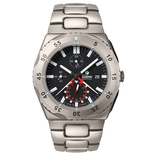 Tutima M2 Pioneer Chronograph, reference 6451-03, velvet black dial in a pearlblasted titanium case on a solid titanium bracelet