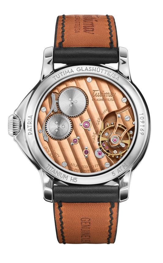 Tutima Patria, reference 6612-01, sapphire caseback showing the hand-wound Caliber Tutima 617