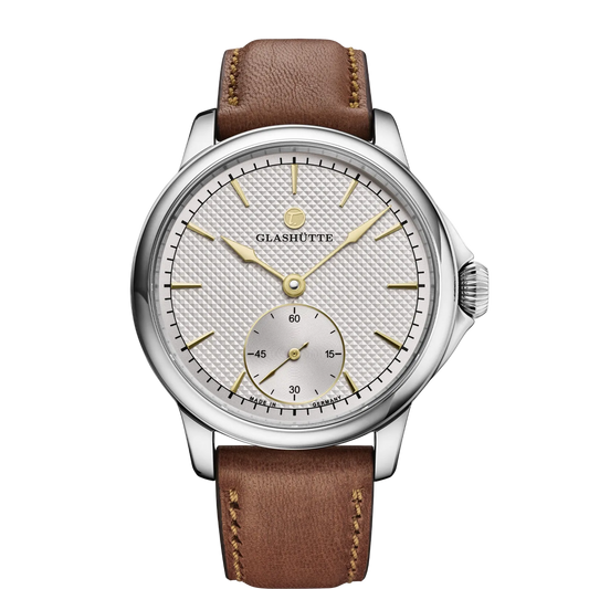 Tutima Patria, reference 6612-09, silver-white dial with décor and 18 carat gold hands in a polished Grade 5 titanium case on a mahogany sheepskin strap