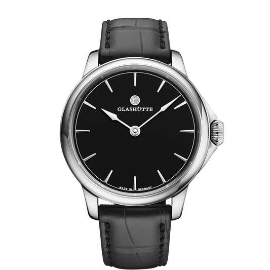 Tutima Patria, reference 6612-21, black lacquered dial in a polished Grade 5 titanium case on a black alligator strap